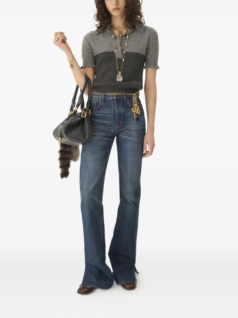 Chloé ruffled cable-knit polo top - Grey - zdjęcie produktu nr 2