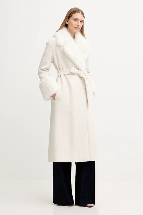 Twinset płaszcz z domieszką wełny kolor beżowy 252TT2040 - zdjęcie produktu nr 2