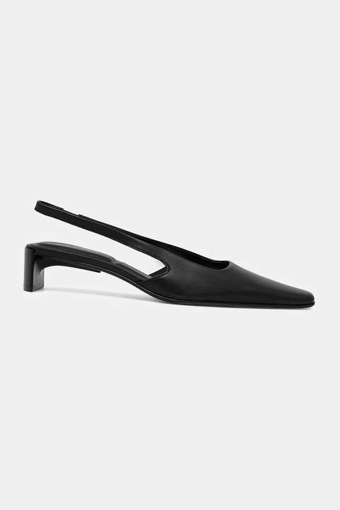 Calvin Klein czółenka skórzane SET BACK HEEL PUMP SLINGBACK LTH kolor czarny na słupku HW0HW02848 - zdjęcie produktu nr 1