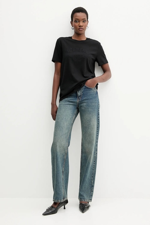 Iceberg t-shirt bawełniany damski kolor czarny F021 6327 - zdjęcie produktu nr 2