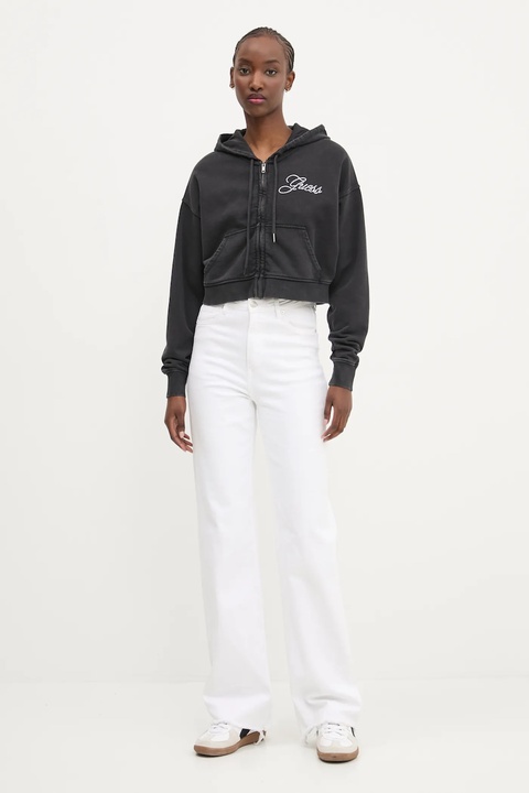 Guess Originals bluza bawełniana damska kolor czarny z kapturem gładka W5RQ13 K68I1 - zdjęcie produktu nr 2