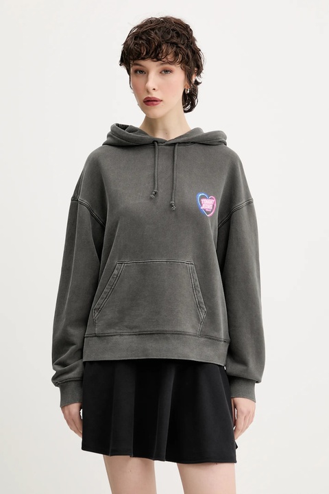 Tommy Jeans bluza bawełniana damska kolor szary z kapturem wzorzysta DW0DW20945 - zdjęcie produktu nr 1