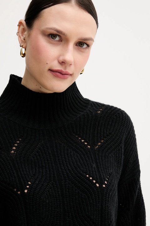 United Colors of Benetton sweter z dodatkiem wełny damski kolor czarny lekki z półgolfem 1FDFD10F2 - zdjęcie produktu nr 2