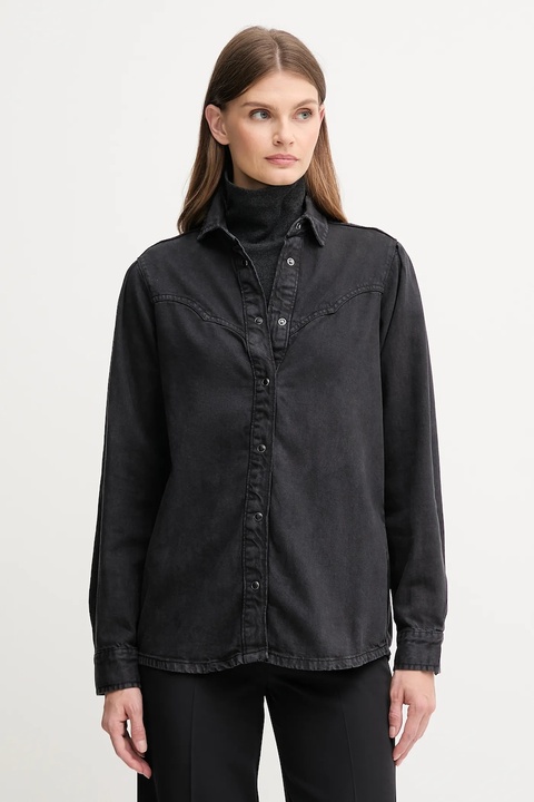 Pepe Jeans koszula damska kolor czarny regular z kołnierzykiem klasycznym PL3051236 - zdjęcie produktu nr 1