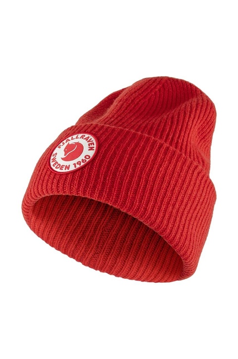 Fjallraven czapka wełniana 1963 Logo kolor czerwony z grubej dzianiny wełniana - zdjęcie produktu nr 1