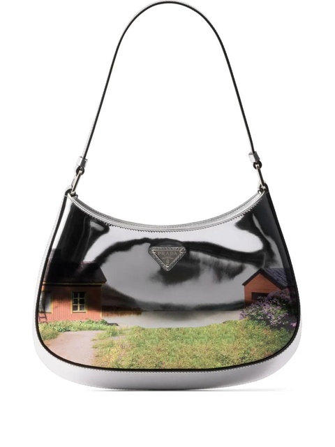 Prada Cleo printed brushed leather shoulder bag - Silver - zdjęcie produktu nr 1