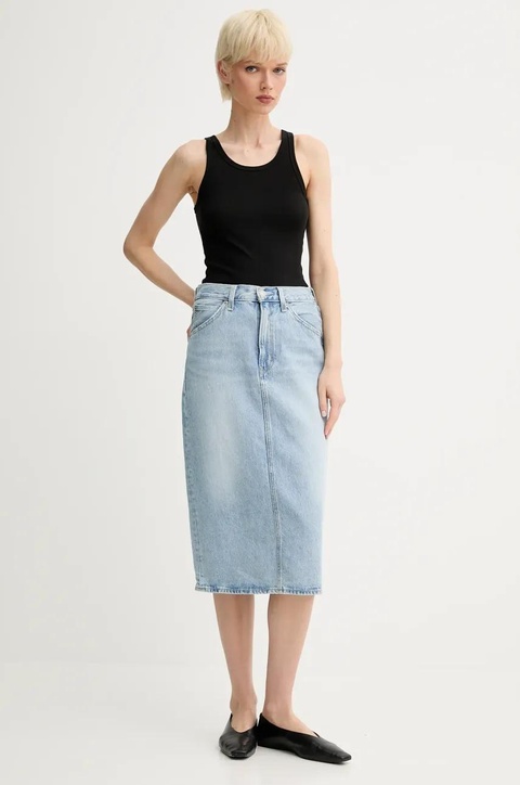 Levi's spódnica jeansowa HR BACK SLIT SKIRT kolor niebieski midi ołówkowa 001VH - zdjęcie produktu nr 2