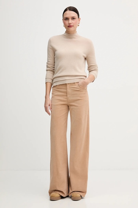 Sisley sweter z dodatkiem wełny damski kolor beżowy lekki z półgolfem 122WL202B - zdjęcie produktu nr 2