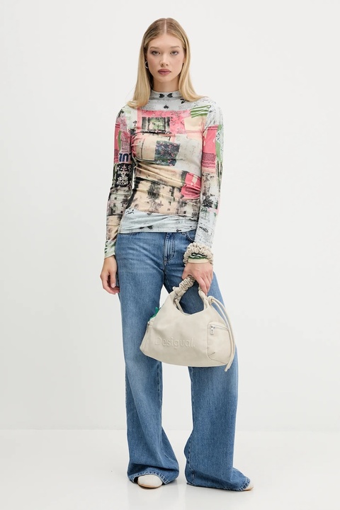 Desigual sweter MONTREAL damski kolor beżowy lekki z półgolfem 25WWJF39 - zdjęcie produktu nr 2