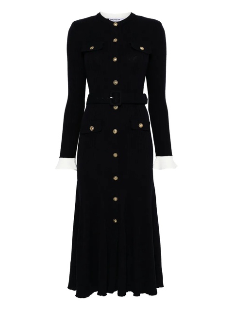 Self-Portrait button-detailed ribbed-knit maxi dress - Blue - zdjęcie produktu nr 1