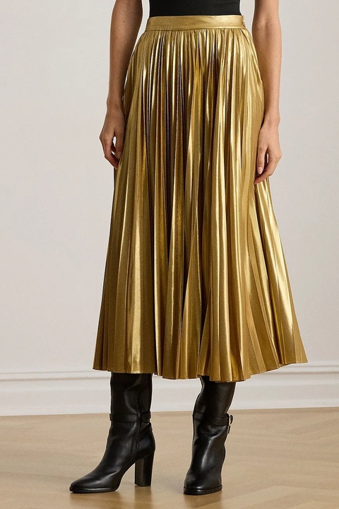 Lauren Ralph Lauren spódnica kolor złoty midi rozkloszowana 200P03432 - zdjęcie produktu nr 2