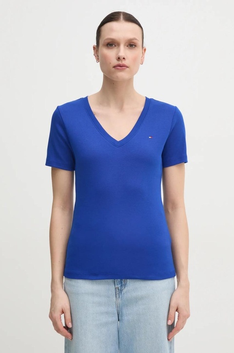 Tommy Hilfiger t-shirt bawełniany damski kolor niebieski WW0WW40584 - zdjęcie produktu nr 2