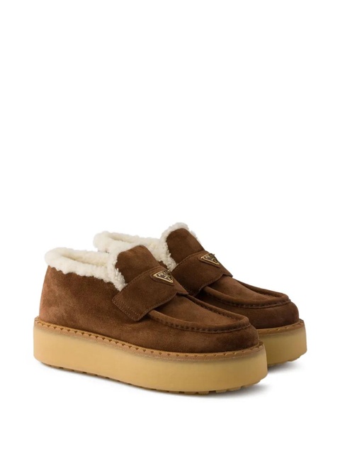 Prada shearling-trimmed platform loafers - Brown - zdjęcie produktu nr 1