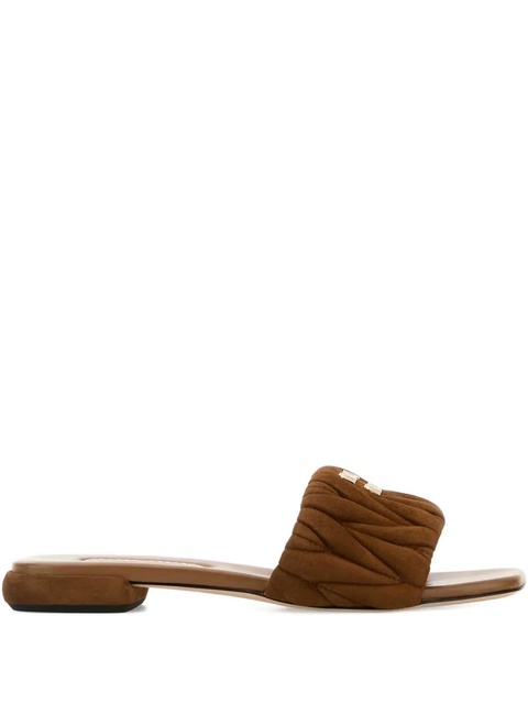Miu Miu Matelassé suede flat sandals - Brown - zdjęcie produktu nr 1