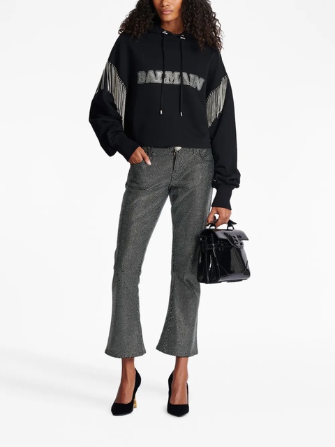 Balmain fringed organic-cotton hoodie - Black - zdjęcie produktu nr 2