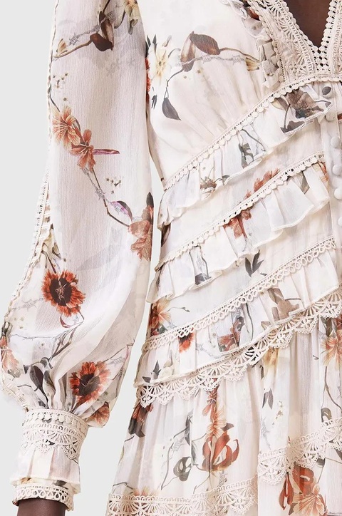 AllSaints sukienka ZORA MIDI kolor beżowy midi rozkloszowana W084DC - zdjęcie produktu nr 2