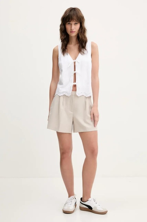 Abercrombie & Fitch szorty damskie kolor beżowy gładkie high waist KI149-5208 - zdjęcie produktu nr 2