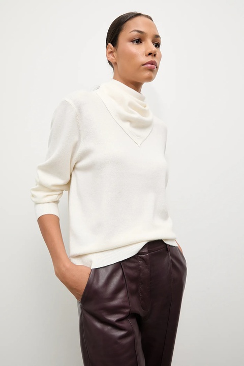 Answear.LAB sweter z wełny merino z apaszką damski kolor beżowy lekki - zdjęcie produktu nr 1