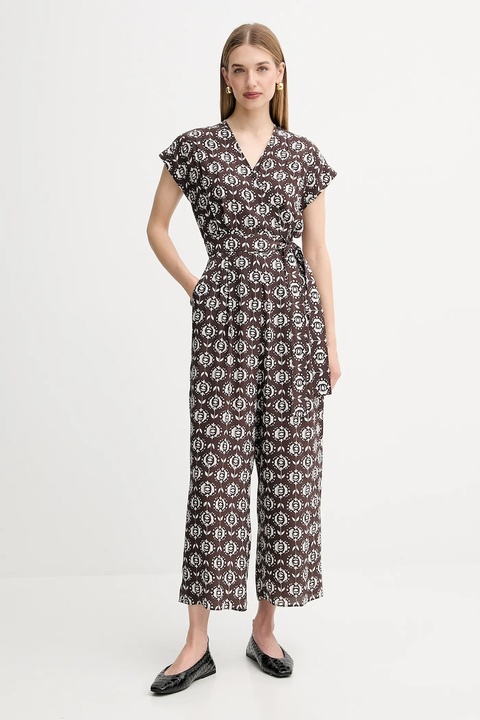 Weekend Max Mara kombinezon jedwabny ARIZONA kolor brązowy z dekoltem w szpic 2525246021600 - zdjęcie produktu nr 1