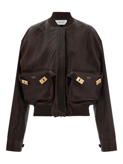 Ferragamo ribbed-trim patch-pocket bomber jacket - Brown - zdjęcie produktu nr 1