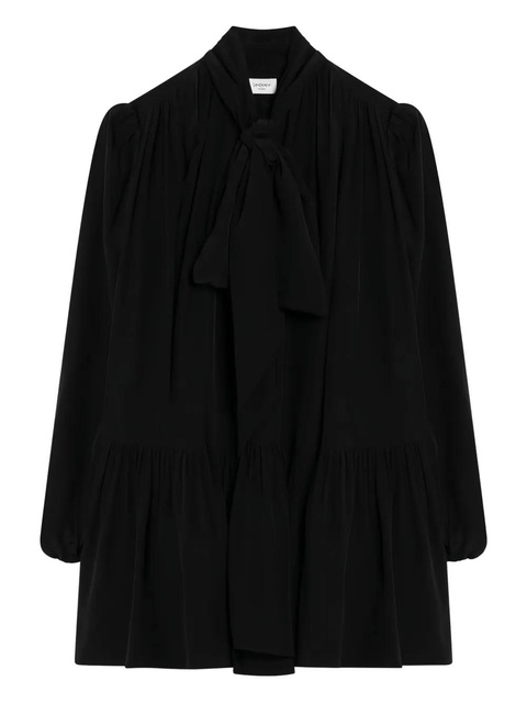 Saint Laurent bow-neck tiered mini dress - Black - zdjęcie produktu nr 1