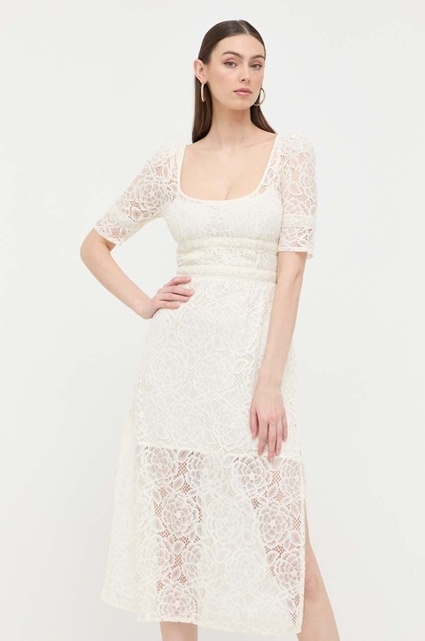 For Love & Lemons sukienka kolor beżowy midi prosta - zdjęcie produktu nr 1