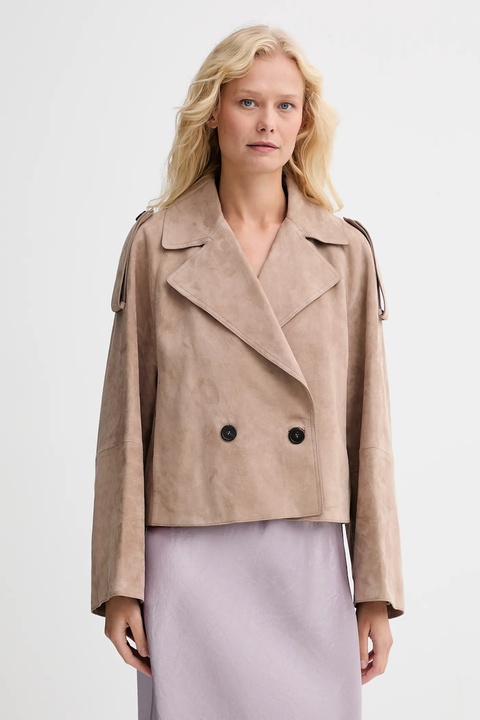 Weekend Max Mara płaszcz zamszowy MAGA kolor beżowy 2525446061600 - zdjęcie produktu nr 1