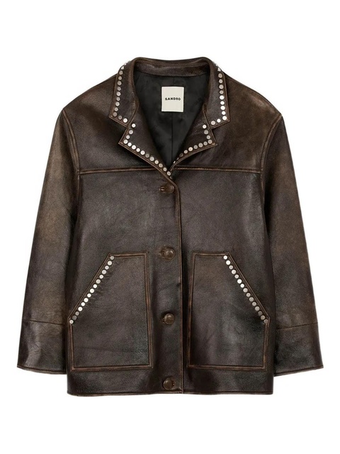 SANDRO studded lambskin jacket - Brown - zdjęcie produktu nr 1