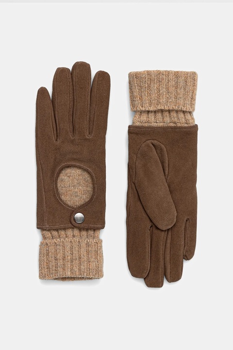 Medicine rękawiczki zamszowe damskie kolor brązowy - zdjęcie produktu nr 2