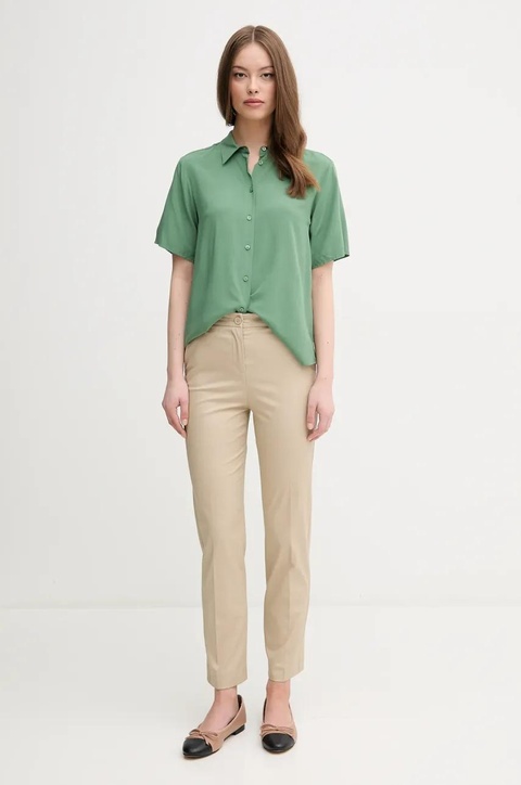 United Colors of Benetton spodnie damskie kolor beżowy fason cygaretki high waist 40FADF08U - zdjęcie produktu nr 2