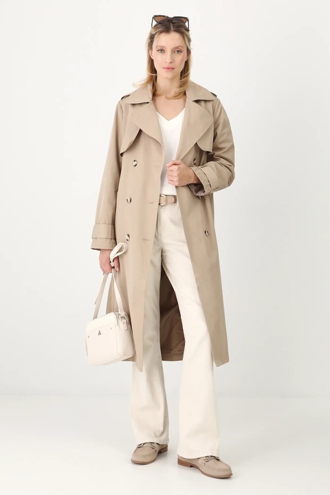 Medicine trencz damski kolor beżowy przejściowy - zdjęcie produktu nr 2
