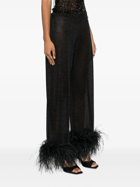 Oséree Plumage feather-trim lurex trousers - Black - zdjęcie produktu nr 2