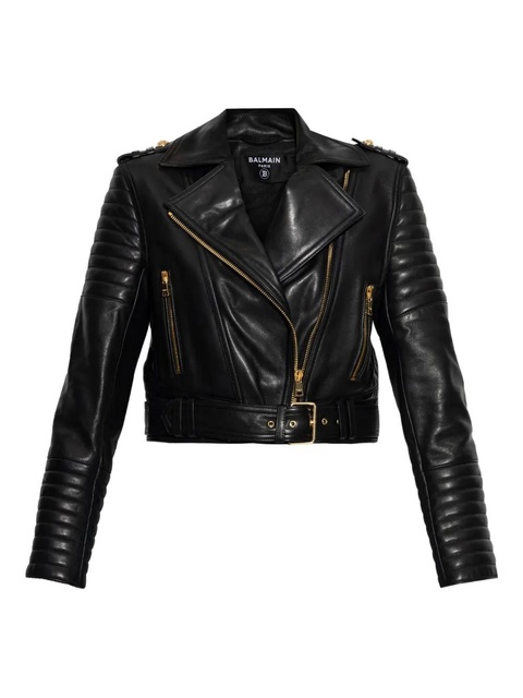 Balmain asymmetrical-zip leather jacket - Black - zdjęcie produktu nr 1