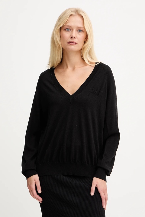 Elisabetta Franchi sweter z dodatkiem wełny damski kolor czarny lekki MK34S57E2 - zdjęcie produktu nr 1