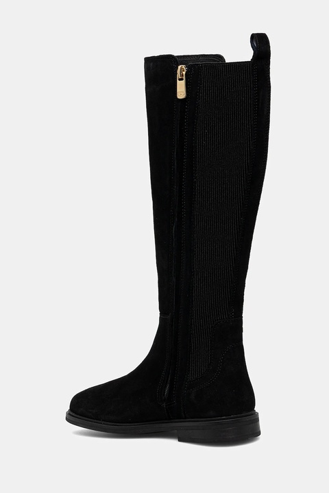 Tommy Hilfiger kozaki zamszowe FLAG SUEDE LONG BOOT damskie kolor czarny na płaskim obcasie FW0FW08779 - zdjęcie produktu nr 1