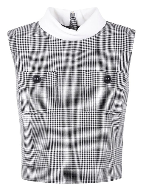 Self-Portrait checked cropped vest - Black - zdjęcie produktu nr 1
