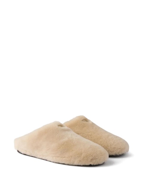 Prada triangle-logo shearling mules - Neutrals - zdjęcie produktu nr 1