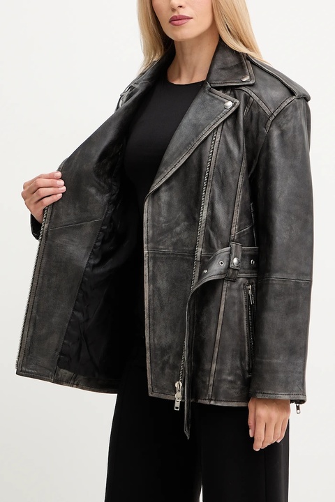 Stand Studio kurtka skórzana Leona kolor czarny przejściowa oversize 66547-7830 - zdjęcie produktu nr 2