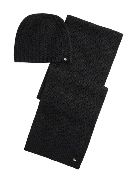 Lauren Ralph Lauren textured logo-detail scarf and beanie hat - Black - zdjęcie produktu nr 2