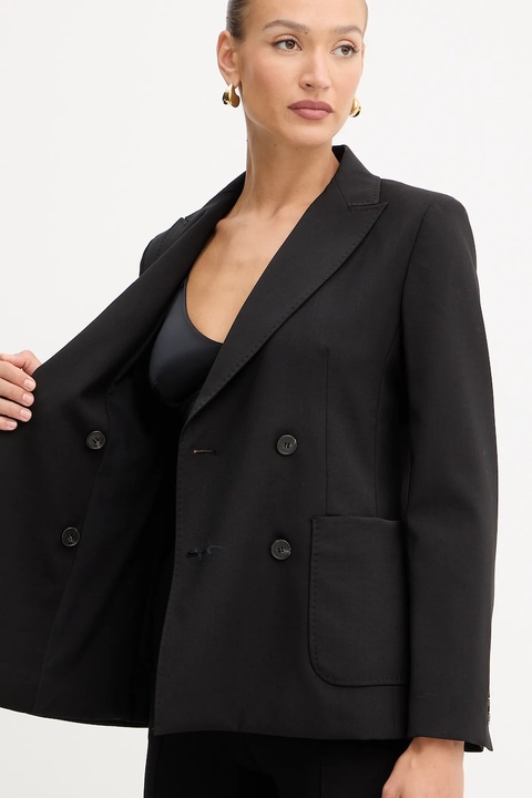 Weekend Max Mara marynarka wełniana ORNATI kolor czarny dwurzędowa gładka 2525046012600 - zdjęcie produktu nr 1