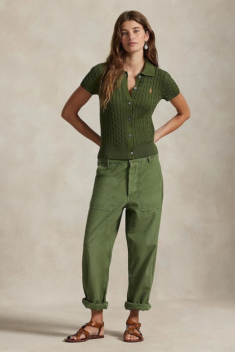 Polo Ralph Lauren koszula bawełniana damska kolor zielony slim z kołnierzykiem klasycznym 211963486 - zdjęcie produktu nr 2