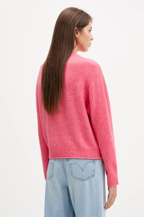 Tommy Jeans sweter z dodatkiem wełny damski kolor różowy lekki DW0DW21782 - zdjęcie produktu nr 2