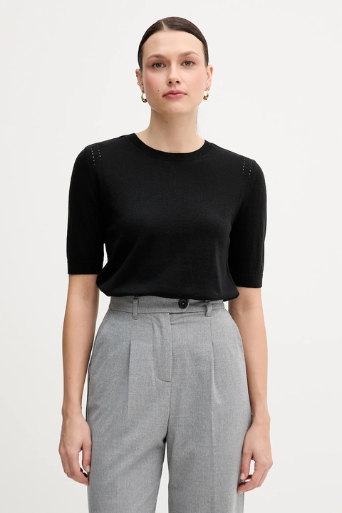 Sisley sweter z dodatkiem wełny damski kolor czarny lekki 1SBXM106L - zdjęcie produktu nr 1