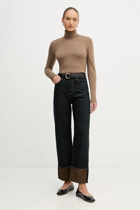 Sisley sweter damski kolor brązowy lekki z golfem 11BAM201C - zdjęcie produktu nr 1