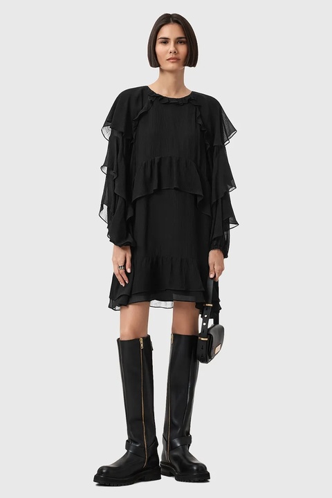AllSaints sukienka z dodatkiem jedwabiu LISSIE kolor czarny mini rozkloszowana W100DD - zdjęcie produktu nr 1