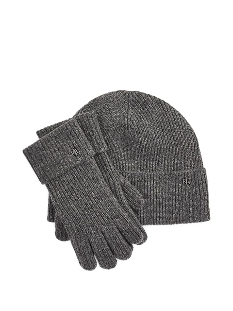 Lauren Ralph Lauren ribbed-knit beanie and gloves set - Grey - zdjęcie produktu nr 1