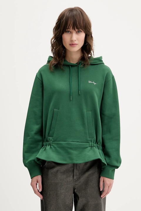Stine Goya bluza bawełniana damska kolor zielony z kapturem gładka SG-AW25-T085-2430 - zdjęcie produktu nr 1