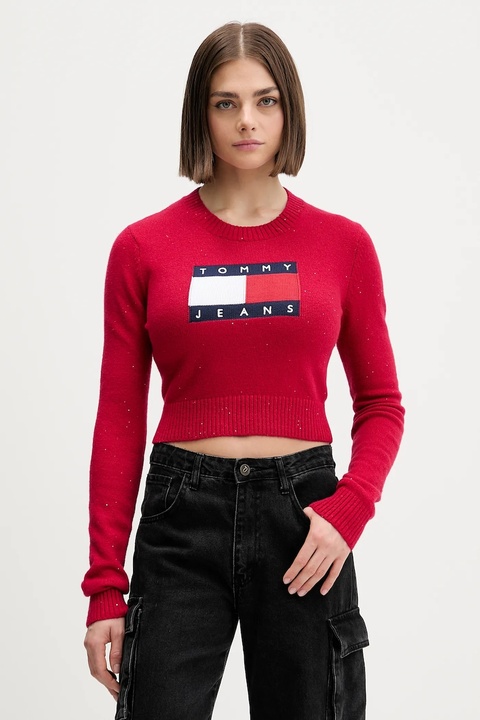 Tommy Jeans sweter damski kolor bordowy DW0DW21690 - zdjęcie produktu nr 1