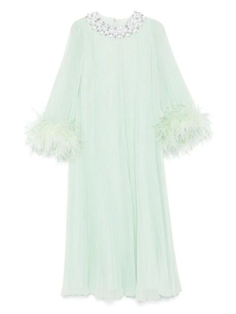 Self-Portrait feather-trim chiffon dress - Green - zdjęcie produktu nr 1