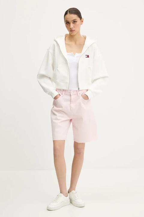 Tommy Jeans szorty jeansowe damskie kolor różowy gładkie high waist DW0DW21646 - zdjęcie produktu nr 2